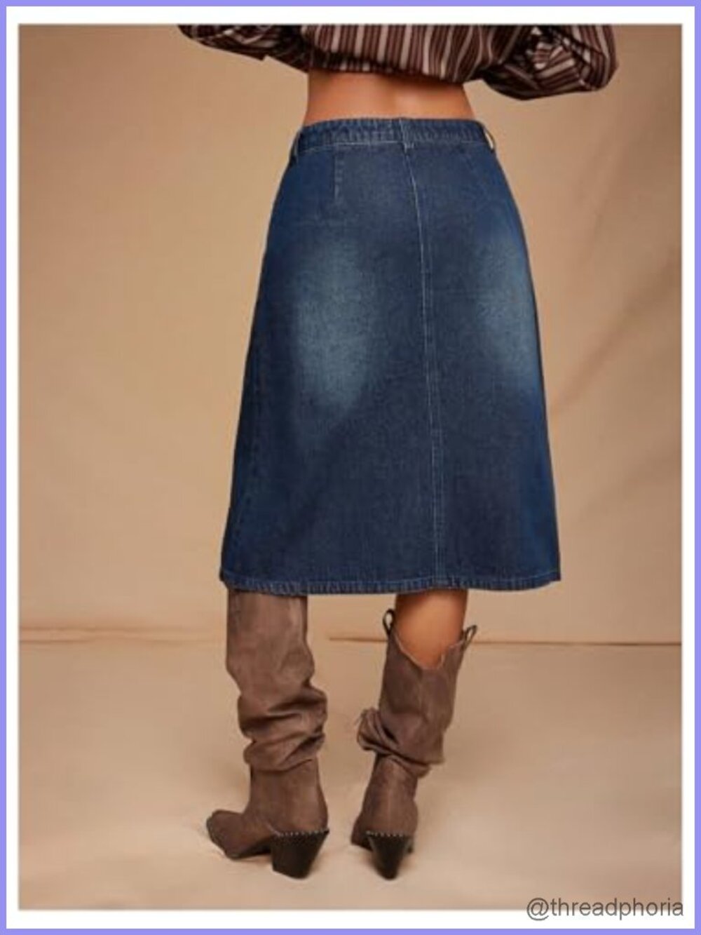 Womens Denim Midi Pencil Skirt High Waisted Bodycon Western Rodeo Casual - Picture 2 of 4